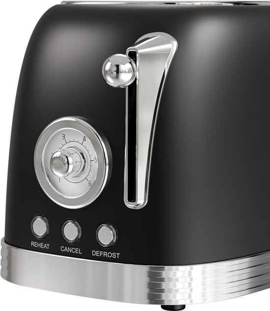 KitchenBrothers Retro-Toaster - Toaster - 6 Heizstufen - 2 extra breite Schlitze - 815W - Schwarz