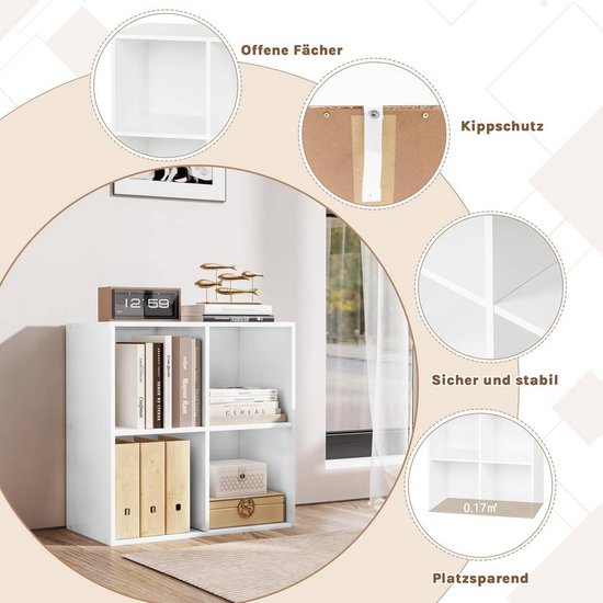 Bücherregal Bücherregal - 70 x 70 x 34 cm - 4 Fächer - weiß - multifunktional