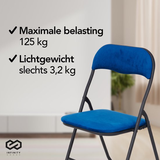 Infinity Goods Klapstoel - Vouwstoel - Fluweel - Eettafelstoel - Opklapbare Stoel - 43 x 47 x 80 CM - Stoel - Blauw