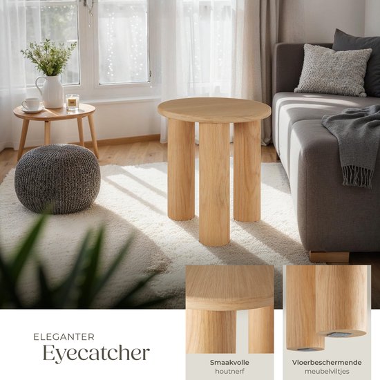 tectake® Runder Beistelltisch Sisi - Ø 40 x 45,5 cm - Massivholzbeine - Couchtisch - Nachttisch - Runder Tisch mit Anti-Rutsch-Bodenschonern