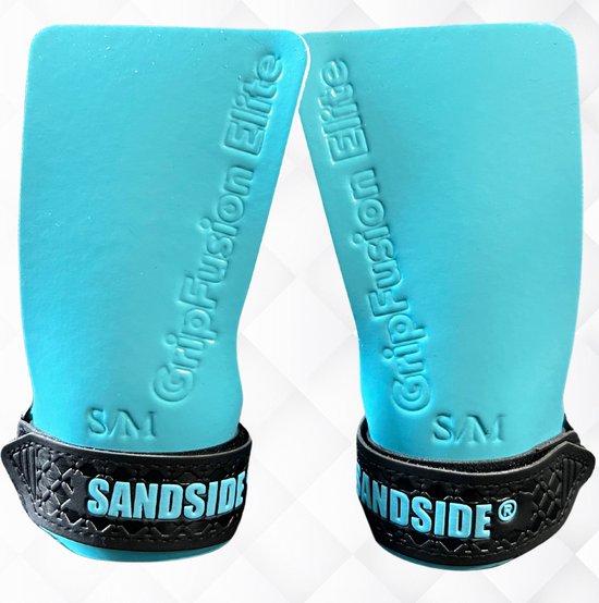 Sandside CrossFit Grips Elite 2.0 - Klebrige Handgriffe - Keine Kreide - Fitness-Handschuhe - Fingerlose Griffe - Himmelblau L/XL
