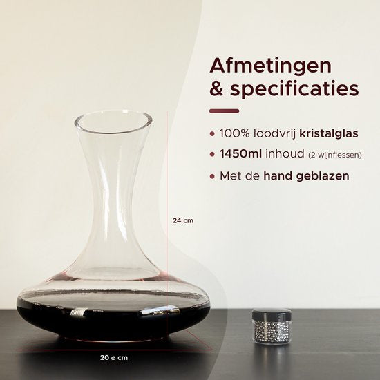 Luxwine® - Dekanter - Weindekanter - 1,45L - Inkl. 1000 Reinigungsperlen - Inkl. Korkverschluss - Dekanter