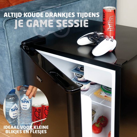 BREND BR-2241 Mini-Kühlschrank mit Gefrierfach - 42 + 5 Liter - Kühlschrank mit Gefrierfach - LED-Beleuchtung - Schwarz - Ideal für Büro, Camping und Schlafzimmer