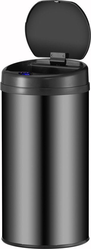 Juskys - Sensor-Mülleimer rund - 40 l & Ø 31 x 68 cm - Ausgestattet mit Automatik-Deckel und Klemmring - Für die hygienische Abfallentsorgung in der Küche - Schwarz pulverbeschichteter Stahl