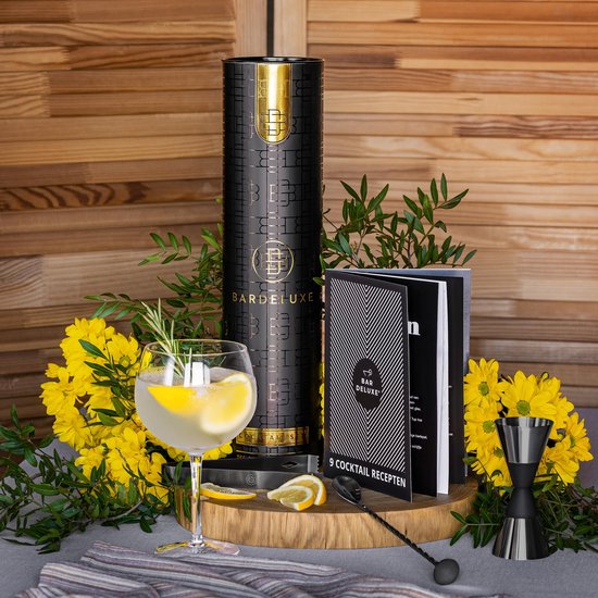 BarDeluxe® Cocktail Set - 12-teilig - Cocktail Shaker 750 ml - Edelstahl - Inklusive luxuriöser Geschenkbox - Aufbewahrungstasche & Rezeptbuch - Schwarz