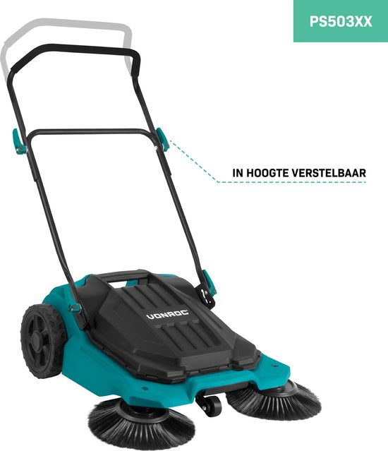 VONROC Kehrmaschine - 65 cm Kehrbreite - 18-Liter-Behälter - Kehrt bis zu 2600 m2 pro Stunde