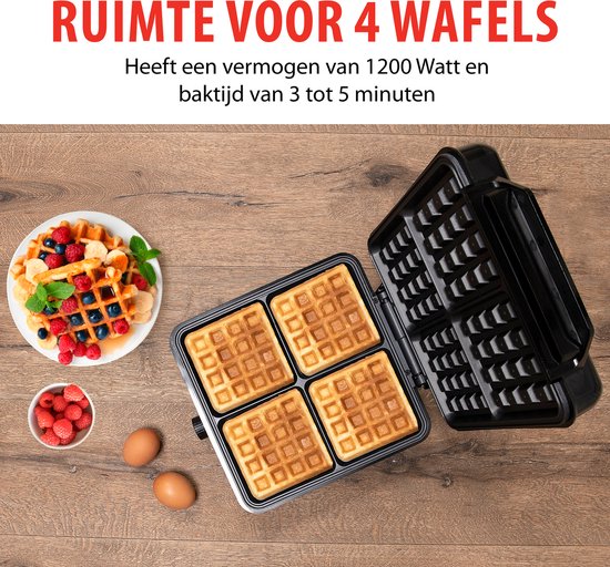 alpina Waffeleisen - Brüsseler Waffeln - Antihaftbeschichtung - 4 Waffeln - 1200W