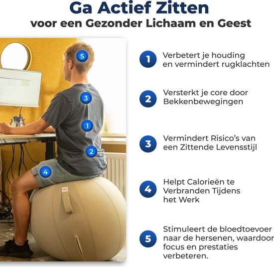 Backerz Sitting Ball 55 CM - Sitting Ball mit Cover Leinen - Ergonomische Büro und Home Office Stuhl - Luxus Yoga Ball - Schwarz 2