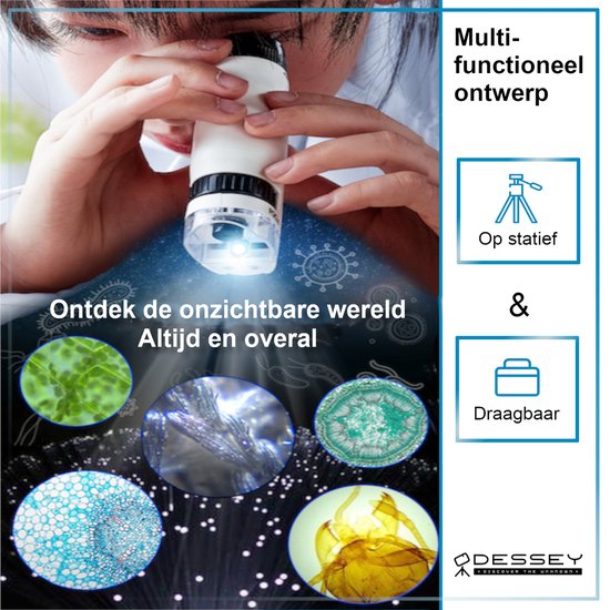 ODESSEY Julius Edition Mikroskop - Werkzeug Set - 100x–1200x Vergrößerung - Smartphone Adapter - Doppel LED Beleuchtung - Weiß