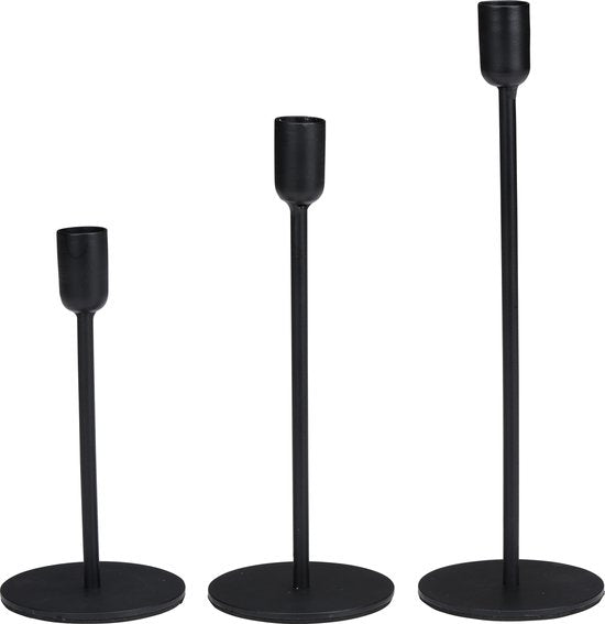 Arti Casa Kerzenständer Schwarz - Kerzenhalter 3 Stück - Geeignet für Kerzen Ø2cm - Metall