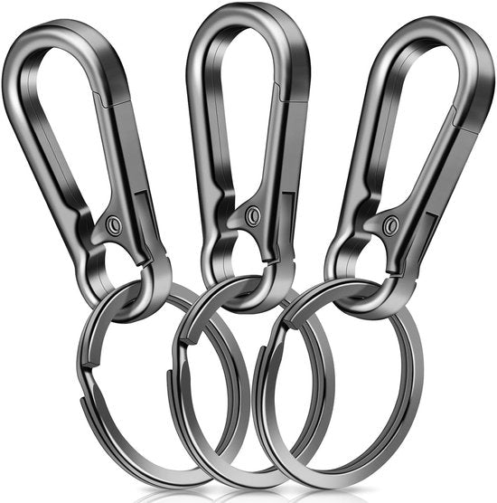 Travelhawk Karabiner Schlüsselanhänger - mit Schlüsselring - 3 Stück - Musketonhaken mit Karabiner - Karabiner Schlüsselanhänger - Aluminium - Silber