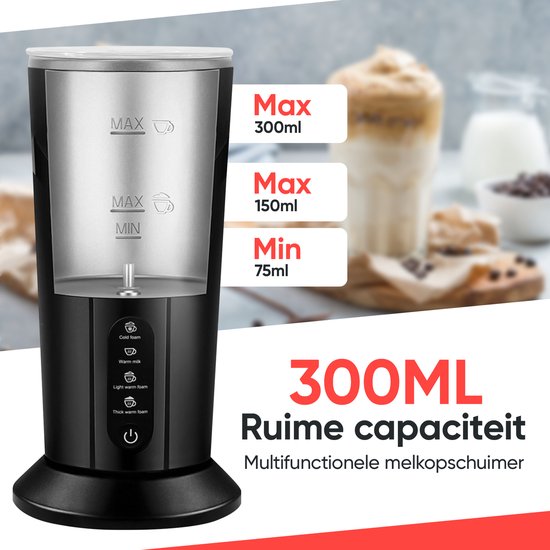 Kitchenwell Milchaufschäumer elektrisch - 4-in-1 - Milchaufschäumer - Aufschäumer für Milch - Milchaufschäumer - Schwarz