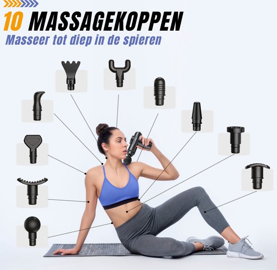 Squago Massage Gun professional - 32 Positionen - 10 Aufsätze - Kompaktes Massagegerät - Massagepistole - Massagepistole