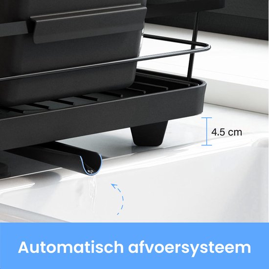 Luft Abtropfgestell mit Tropfschale - Geschirrspüler - Abtropfgestell für Geschirr - Schwarz - Tropfmatte - Ideal für Küche & Camping - Edelstahl