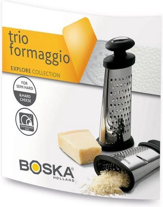 Boska Trio Formaggio - Tischreibe mit 3 Reibmethoden - Multifunktional - Silber/Schwarz
