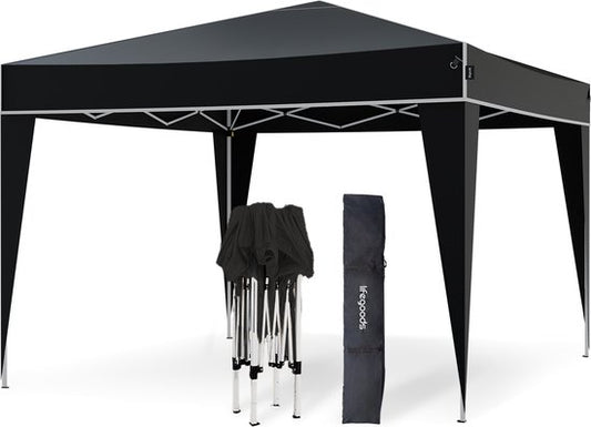LifeGoods Party Tent Plus - Faltzelt - 3x3 m - Easy Up - Verstärkter Rahmen - Wasserdicht - Tragetasche - Schwarz