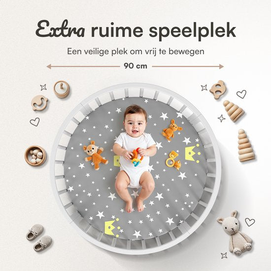 Flowsense Baby Box - Runder Laufstall - Mit Matratze - Höhenverstellbar - Räder - Weiß