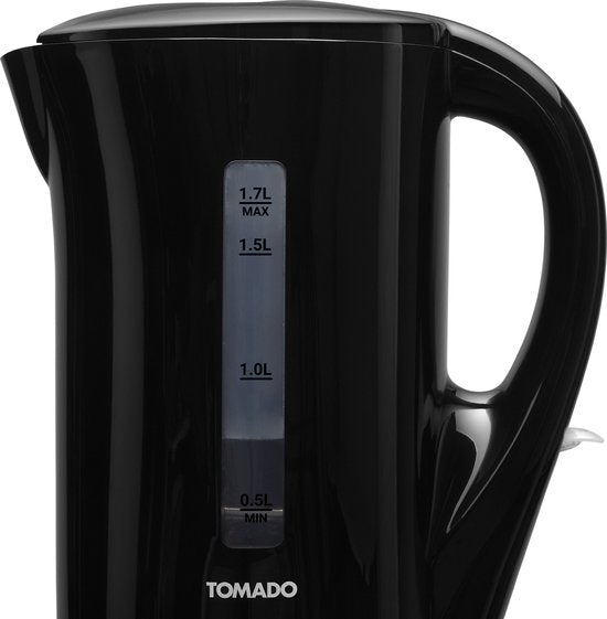 Tomado TWK1700B - Wasserkocher - 1,7 Liter - Kunststoff - Leichtgewicht - Wasserstandsanzeige - Schwarz