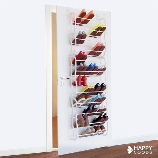 Happy Goods XXL Schuhregal - 40 Paar Schuhe - Stumpfe und blickdichte Tür - 12 Lagen - Metall - Weiß