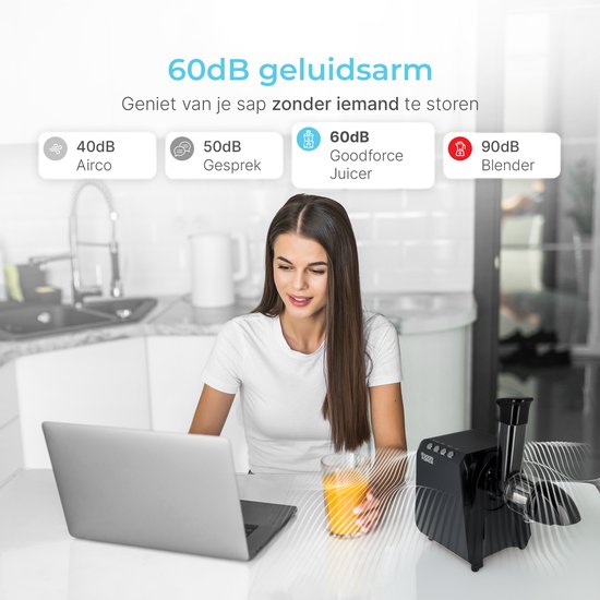 Goodforce Powerful Slowjuicer - Entsafter - Gemüse- und Obstpresse - Mit Fruchtfleisch und Saftbehälter - Saftpresse - Maximaler Nährwert