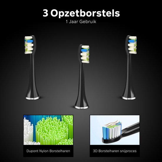 Bintoi® iSonic ProClean - Elektrische Zahnbürstenköpfe - 3 Stück - Geeignet für Bintoi iSonic D700/D600 - Jahresbedarf - Schwarz