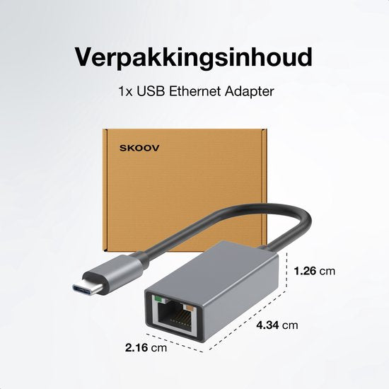 Skoov Ethernet Adapter USB C Kabel - USB C zu Ethernet - Internet - Netzwerkadapter - 1000 Mbps - Gigabit