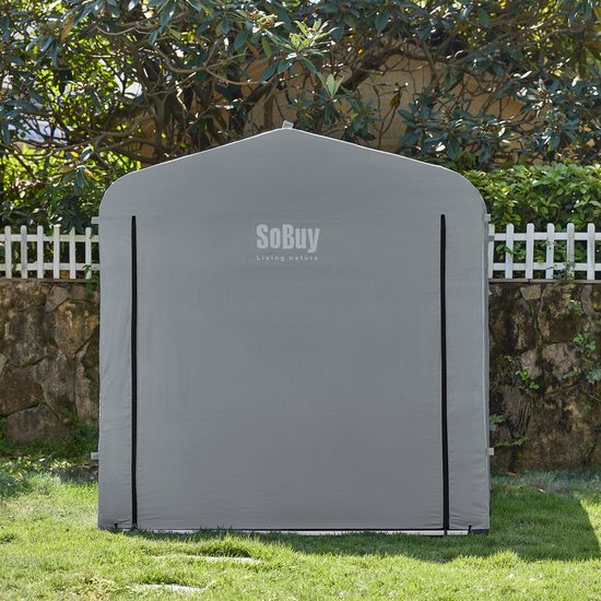 SoBuy KLS11-L-DG Gartenhaus, wasserdichte Aufbewahrung im Freien, Motorradunterstand mit Haken, Fahrrad- und Werkzeuggarage, Fahrradaufbewahrung, Stauraum, Grau, 159x219x165 cm