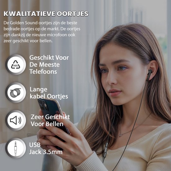 Golden Sound kabelgebundene Ohrstöpsel - Ohrstöpsel mit Kabel und Mikrofon - USB-C-Anschluss - Schwarz