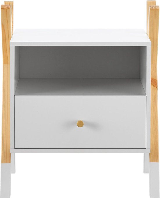 Nachttisch aus Holz / Kinder-Nachttisch Jamie - Weiß / Holzfarbe - 1 Schublade
