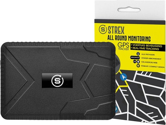 Strex GPS Tracker - Echtzeit mit App - 120 Tage Batterie - IP65 Wasserdicht - Kabellos - Kein Abonnement - Schwarz