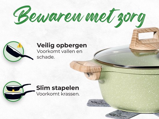 Just Perfecto 21-teiliges Induktionspfannenset - Grünes Pfannenset mit Deckel für Gas und Induktion - PFAS frei - Kalte Griffe
