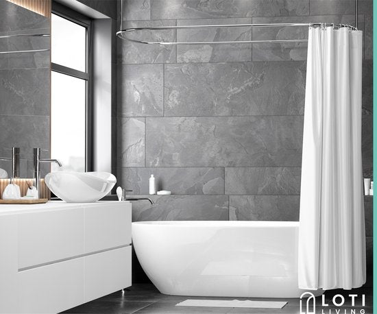 Loti Living Duschvorhang Anti-Schimmel - Weiß - Inklusive Ringe - Wasserdicht - Polyester - Duschvorhang 180x200 cm