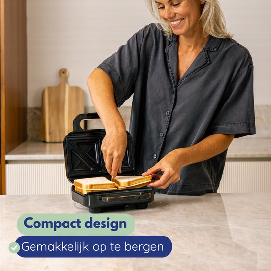 Safecourt Kitchen Toaster - 3-in-1 Toaster, Waffeleisen & Kontaktgrill - PFAS-frei - Spülmaschinenfest - Kompakt - Schnell heiß - Schwarz