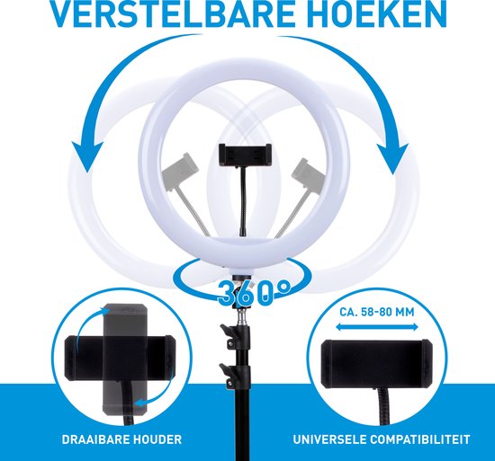 Grundig Ringleuchte mit Stativ - Verstellbares Ringlicht bis 195cm - Tiktok Lampe mit Handyhalterung - Selfie Ringlicht - Ringleuchte mit 3 Lichtstufen - Make Up Lampe