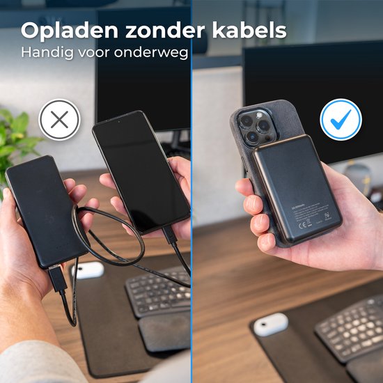 Nuvance Powerbank 10000 mAh - Geeignet für MagSafe - 15W Schnellladegerät - Wireless Powerbank - Usb-A 22.5W & Usb-C 20W - Schwarz
