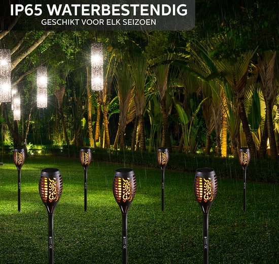 Happy Goods Solar Gartenbeleuchtung mit Solarenergie - 4 Gartenfackeln - 57 cm - Wasserdicht - Außenbeleuchtung mit Sensor - Gartenlaternen