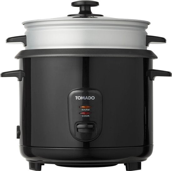 Tomado TRC1501B - Reiskocher - 1,5 Liter Fassungsvermögen - Dämpfeinsatz - Warmhaltefunktion - PFAS-frei - Schwarz
