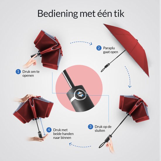 Nohrd Storm Umbrella - Bordeaux Rot - Regenschirm faltbar - Sturmsicher 108 km/h - Sturmschirme - Automatisch auf- und abklappbar - Reflektierend - Regenschirme - Inkl. Schutzhülle