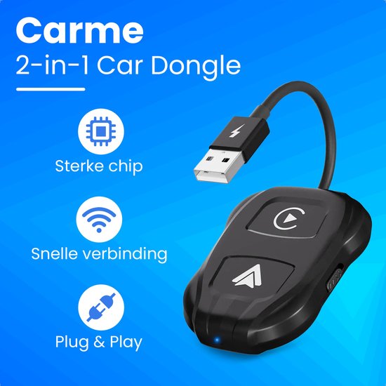 CarMe Luxe 2-in-1 Auto-Dongle - Drahtloses CarPlay & Android Auto - Modell 2024 - Schwarz