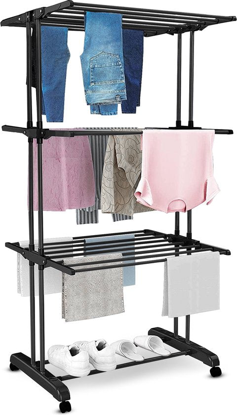Vonia Wäscheständer - Wäscheständer - Trockenturm - Wäscheturm - 3 Lagen - faltbar - 72x50x172 cm - Schwarz