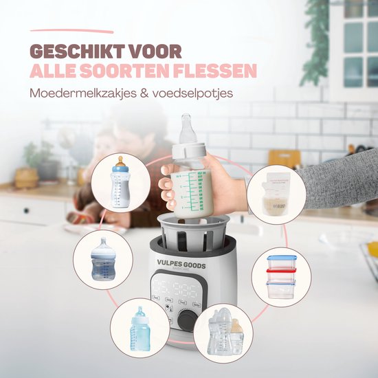 Vulpes Goods® BabyCare Flaschenwärmer PRO 10 in 1 - Erwärmung von Flüssigkeiten und Nahrung - 4-teiliges Reinigungsset - BPA-frei - Weiß