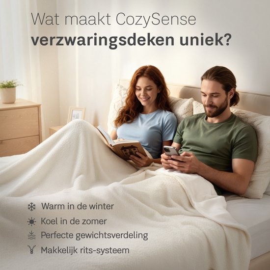 CozySense® Gewichtsdecke 13 kg - 2-Personen - Gewichtsdecke - Gewichtsdecke mit GLASS-Flow® Druckverteilung - Inklusive waschbarem Bezug - 200x200 cm - Weiß