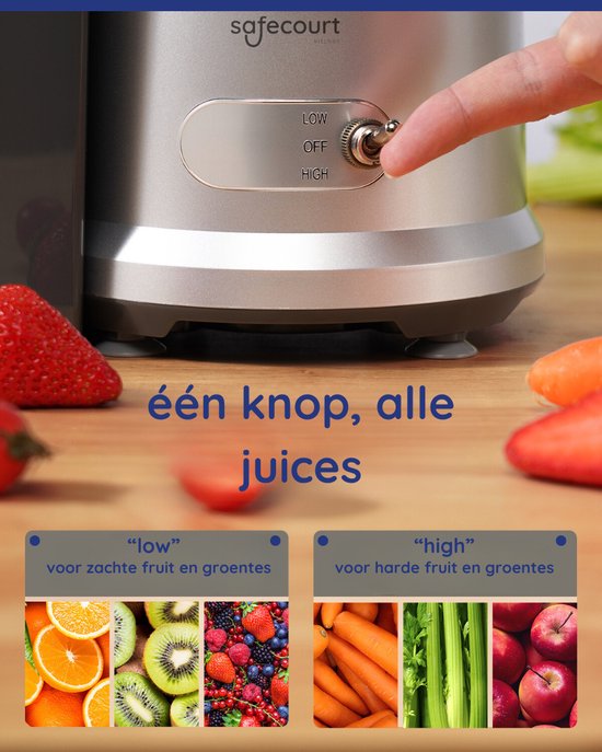 Safecourt Kitchen - Entsafter - Saftpresse für Obst und Gemüse - 3 Geschwindigkeiten - 1200 Watt - Schwarz/Silber
