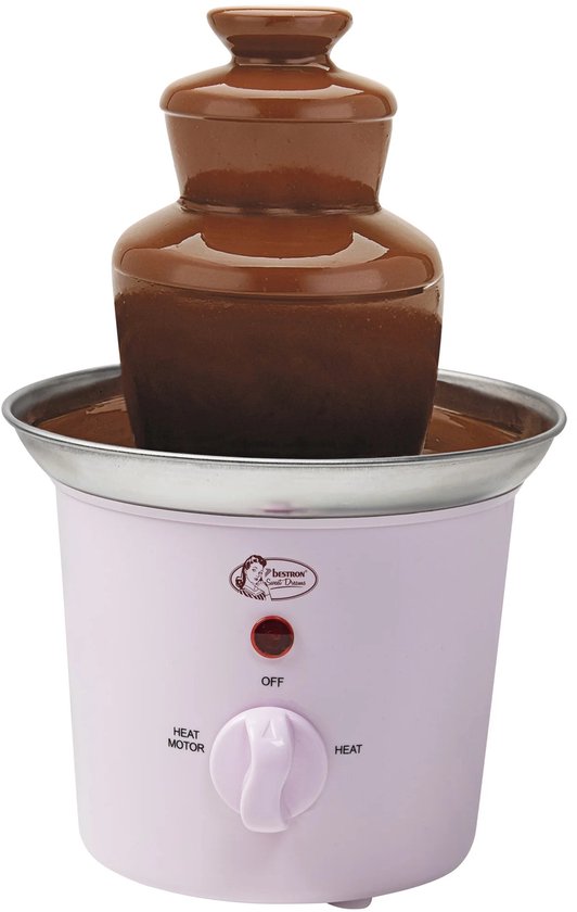 Bestron Schokoladenbrunnen ACF300P - Schokoladenfondue - 3 Schichten - Rosa - 5 Jahre Garantie