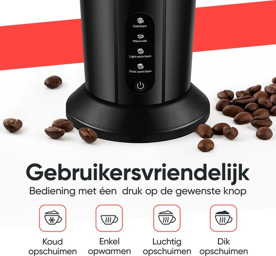 Kitchenwell Milchaufschäumer elektrisch - 4-in-1 - Milchaufschäumer - Aufschäumer für Milch - Milchaufschäumer - Schwarz