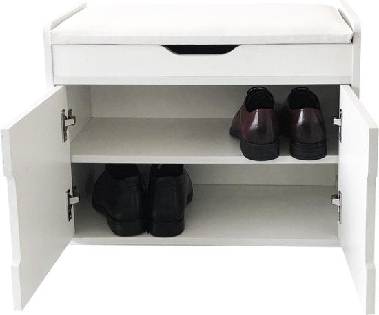 Schuhschrankbank mit Stauraum - Flurbank - klappbar mit Sitzkissen - weiß