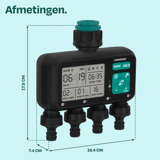 VONROC 4-fach Bewässerungsuhr - Bewässerungscomputer für 4 Zonen - Bewässerungszeit und -häufigkeit pro Zone einstellbar