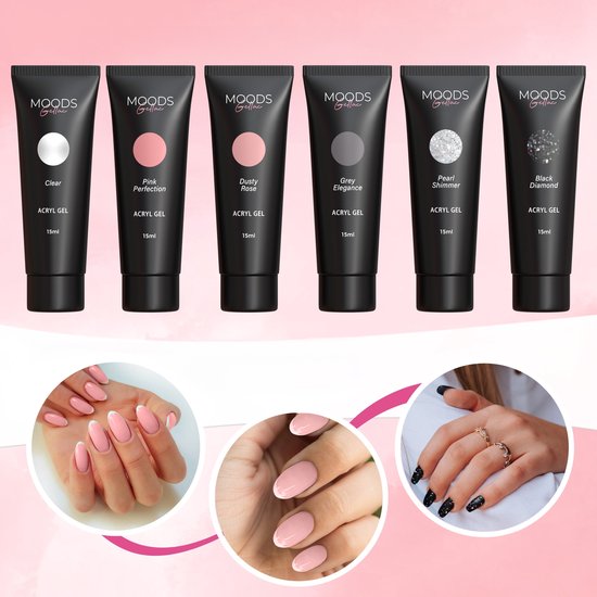 Moods Gellac - Polygel Colour Set - Nachfüllset - Neutraler Glanz - 6 Farben - 15ML