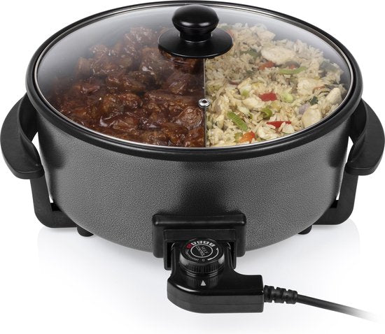 Tristar Kasserolle PZ-9135 - Elektrische Kasserolle mit Deckel 30 cm - Snackpfanne XL - Antihaftbeschichtung und einstellbarer Thermostat - maximal 250 ⁰C - Schwarz