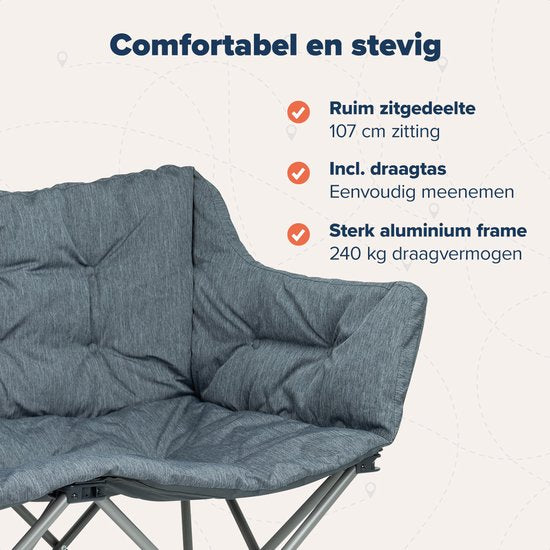 TRVLMORE Campingstuhl - 2 Personen - Zusammenklappbar - Inkl. Tragetasche - Campingstuhl - 240 kg Belastbarkeit - Grau